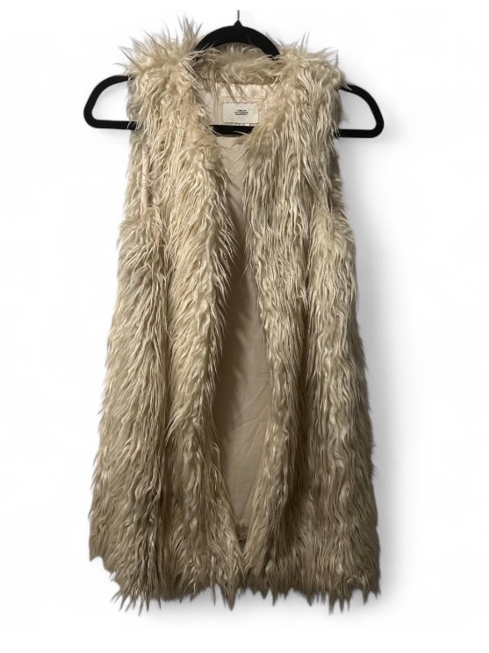 Cream Y2K Penny Lane Shaggy Faux Fur Vest 70s Indie Sleaze Layer Size S/M